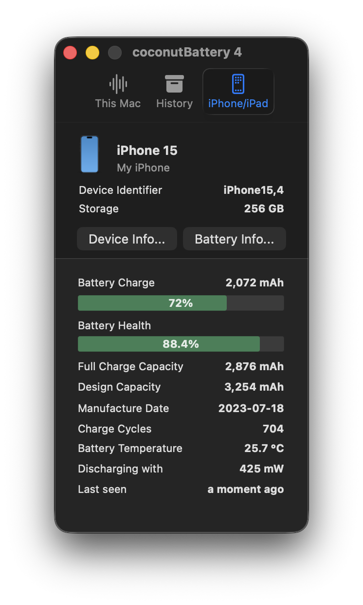 coconutBattery Main Interface